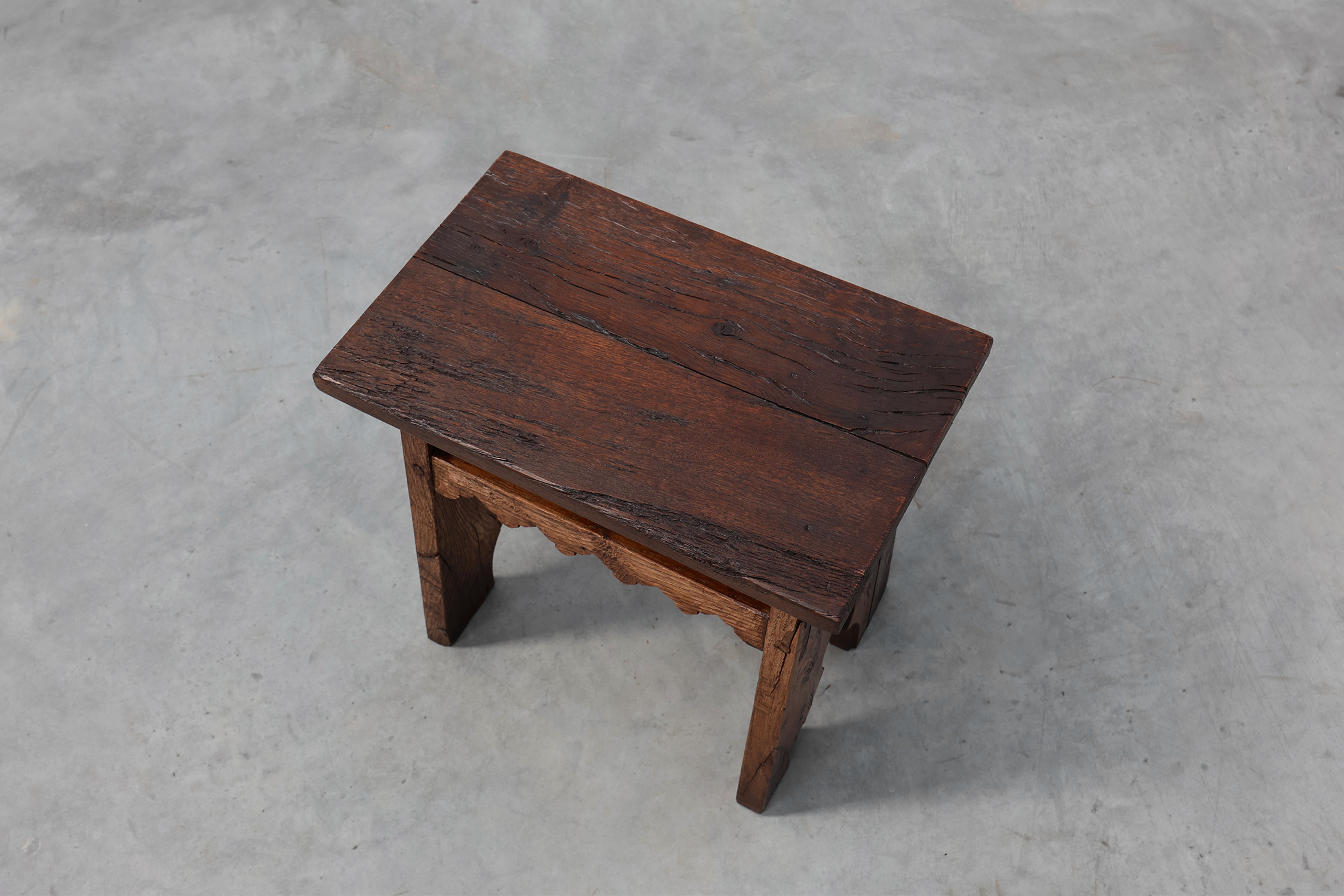 Neo Gothic solid oak rectangular carved stool, France ca. 1900thumbnail